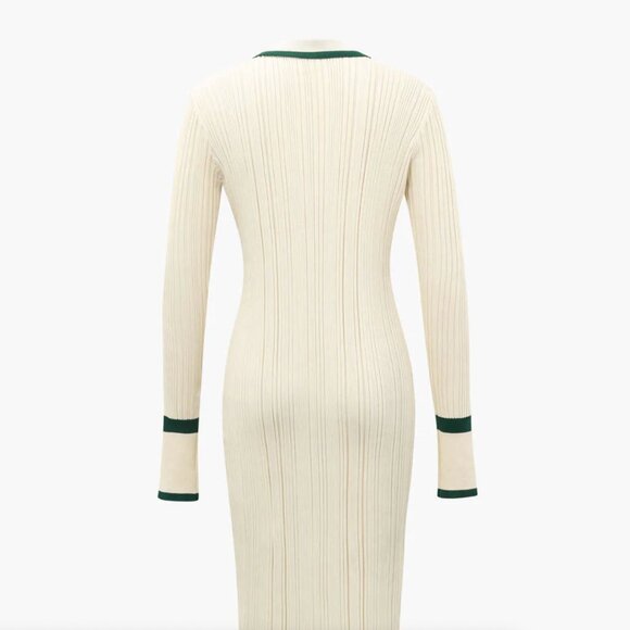 MICAS Cream Long Sleeve Contrast Trim Button Down Knitted Dress Size Large - Picture 5 of 7